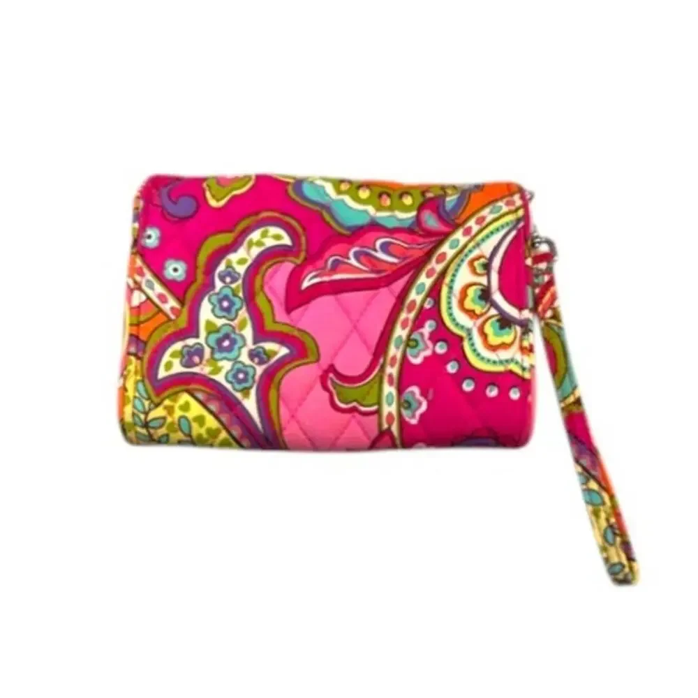 Vera Bradley Rumba Paisley Wristlet Wallet Pink Orange Quilted
